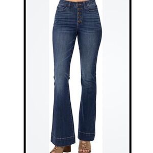 Judy Blue Trouser Flare Jeans size 15/32 high rise boho layered minimalist